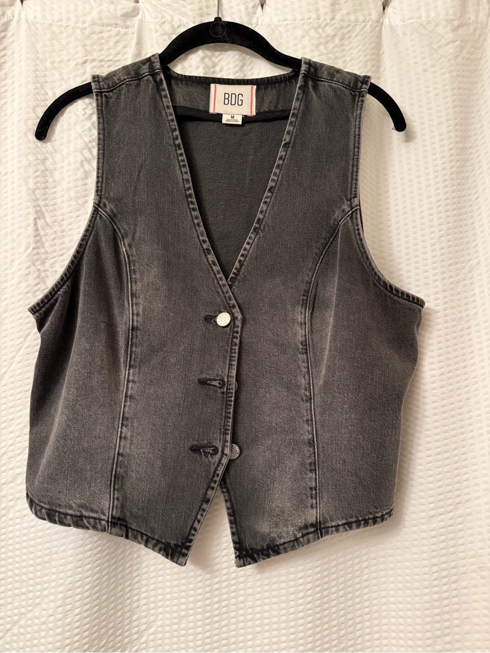 BDG Denim Vest Sz M Gray Jean Button Up V Front urban Outfitters Boho Western
